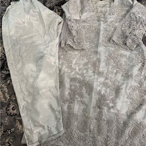 Elegant Silver Embroidered Outfit